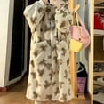 thumbnail image 2 of Tnhcen Women's Wintry Fluffy Bear Print Hooded Sleep Robe - Pockets Button-Front Plus Size Pajamas Loungewear (M-2XL), 2 of 9