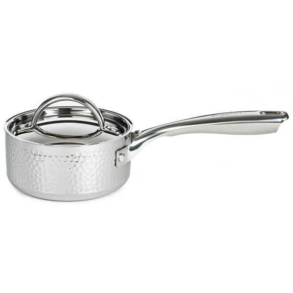 BergHOFF Vintage Tri-Ply 18/10 Stainless Steel 5.5" Saucepan 1qt. with Lid, Hammered