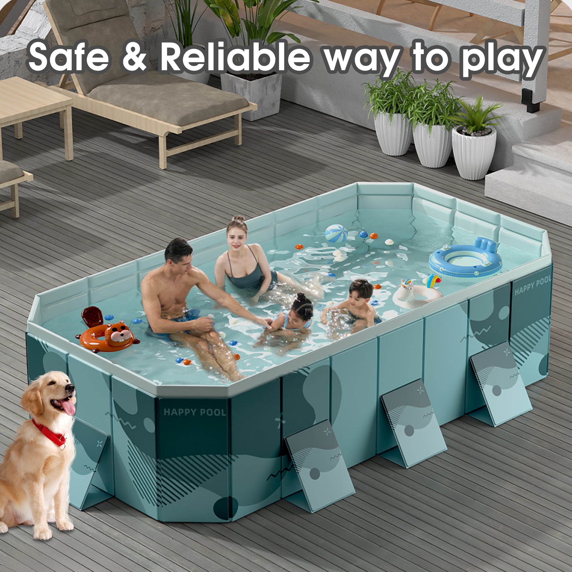 YYW 89"Foldable Non-Inflatable Swimming Pool, Above Ground Kiddie Pool for 1-4 People,Green