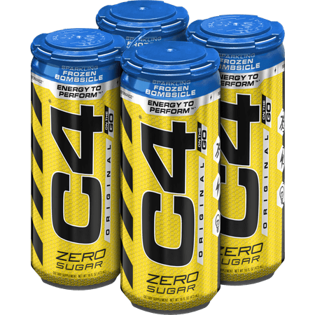 C4 Original Carbonated, Pre Workout + Energy Drink, 4-16oz Cans, Frozen