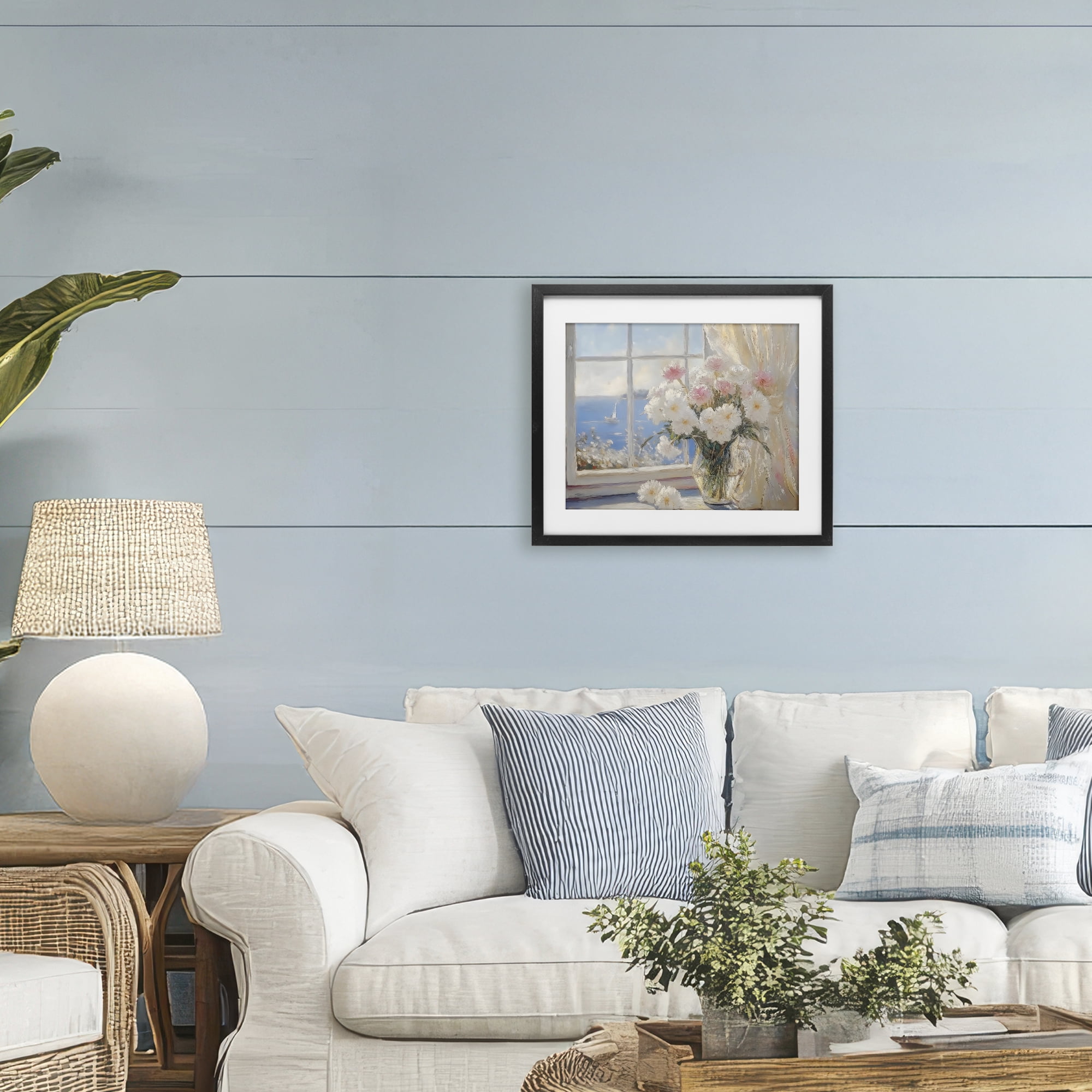 Stupell Industries Coastal View Floral Window Bouquet Black Framed Print Under Glass, design by LSR Design Studio