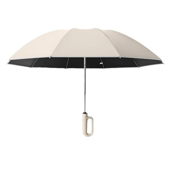 Fully Automatic Reverse Folding Umbrella with Windproof Reflective Stripe UV Umbrellas for Carabiner Beige plastic
