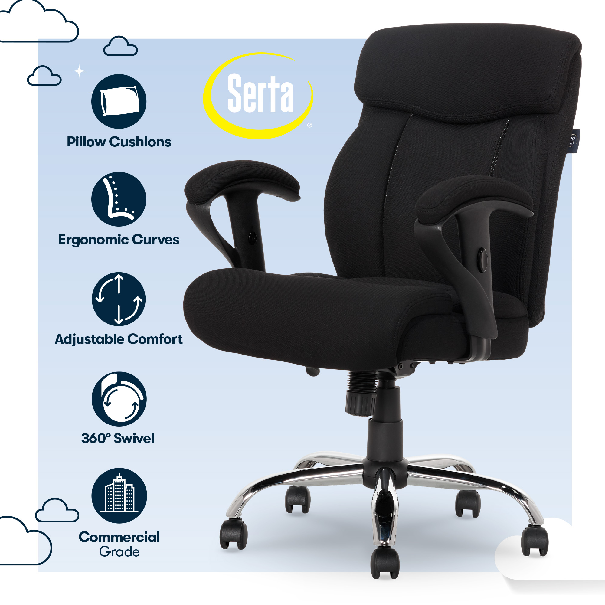 Serta Big & Tall Fabric Manager Office Chair, Supports up to 300 lbs, Black - image 2 of 15