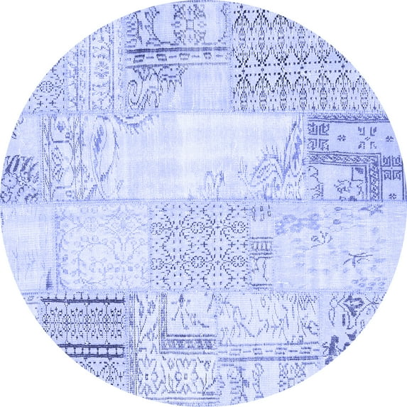 Ahgly Company Indoor Round Patchwork Blue Transitional Area Rugs, 5' Round