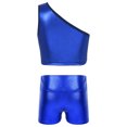 thumbnail image 2 of Manyakai Kids Girls Gymnastics Dance Workout Outfits 2 Piece Metallic Crop Top and Shorts Set Royal Blue 170, 2 of 6