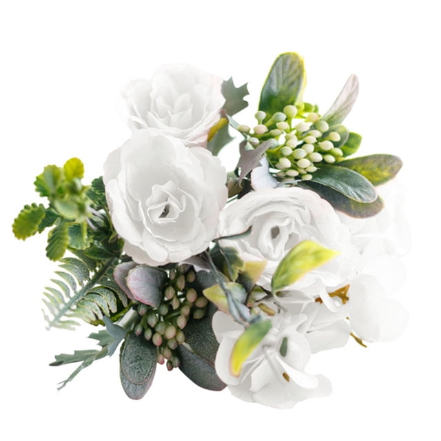 Tela de seda Rosa Oficina en casa Decorativa Artificial Flor rosa realista Fiesta de boda Ramo de rosas falsas, Blanco Sweethay HA6540-06B