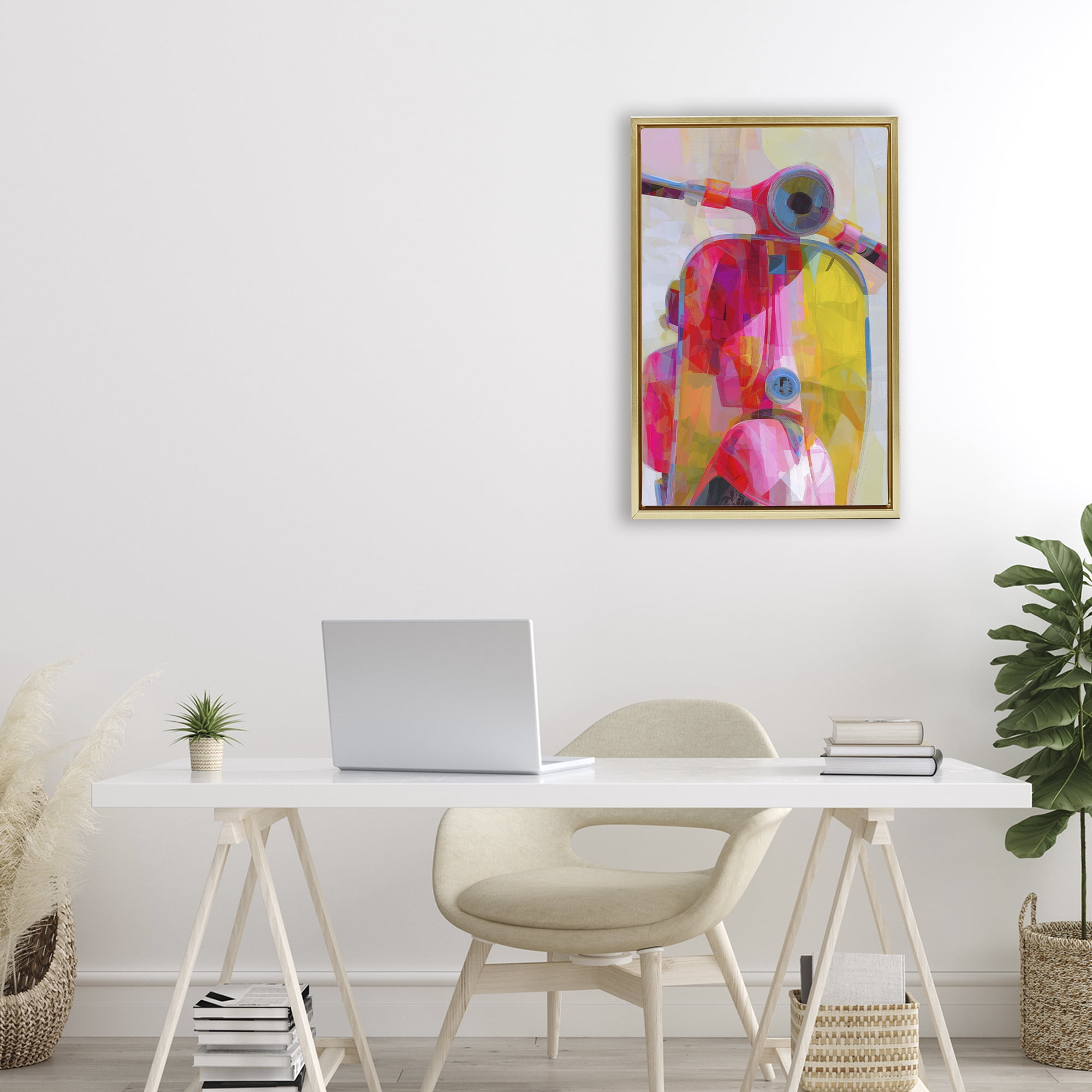 Stupell Industries Vespa in Pink & Yellow Gold Framed Floater Canvas Wall Art, design by Chromatic Storm Studio