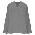 thumbnail image 6 of Yievot Linen Shirts for Women Loose Casual V Neck 3/4 Sleeve Button Blouses Summer Beach Vacation Tops with Pocket, 6 of 7