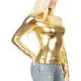 thumbnail image 3 of Sakkas Metallic Liquid Mock Neck Turtleneck Long Sleeve Top - Made in USA - Gold - Small, 3 of 5