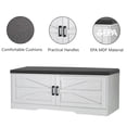 thumbnail image 4 of 2-Tier Storage Bench, Farmhouse Shoe Bench with Padded Seat Cushion, Entryway Bench with 2 Barn Doors & 2 Adjustable Shelves, for Entryway, Bedroom, Living Room, White, 4 of 9