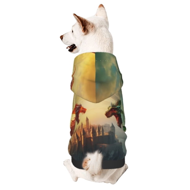 Fotbe Castle Red Green Sky Dragon Sudadera con Estampado para Perros Pequeños – Suéter con Capucha para Mascotas, Tela Suave de Forro Polar con Bolsillo-X-Large