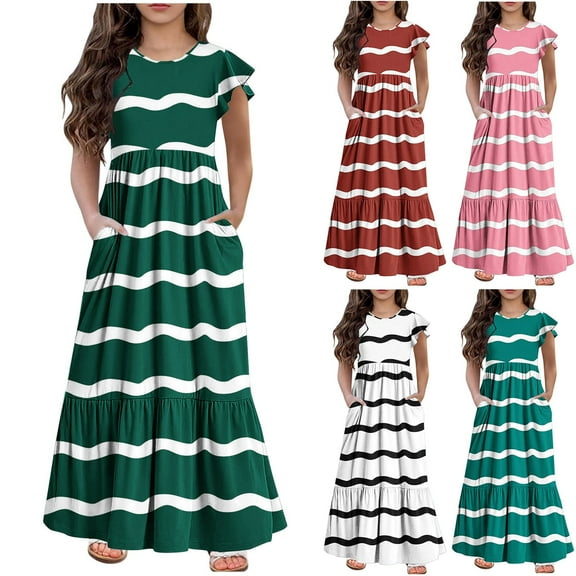 ZZwxWA Fashion Girls Summer Short Sleeves Round Neck Solid Color Dress Infant Girl Outfits