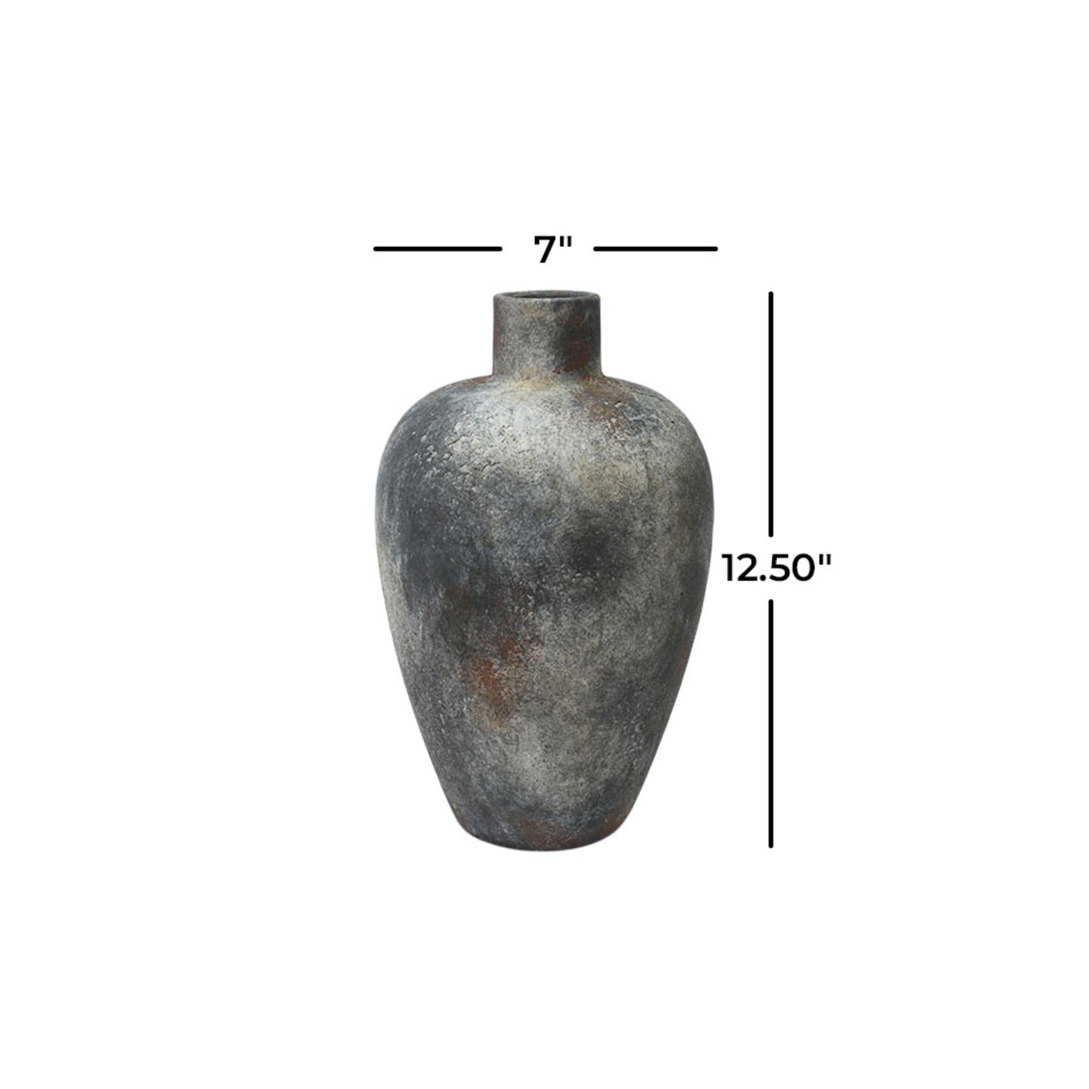 DecMode 13" Wide Textured Dark Gray Ceramic Vase with Brown Accents