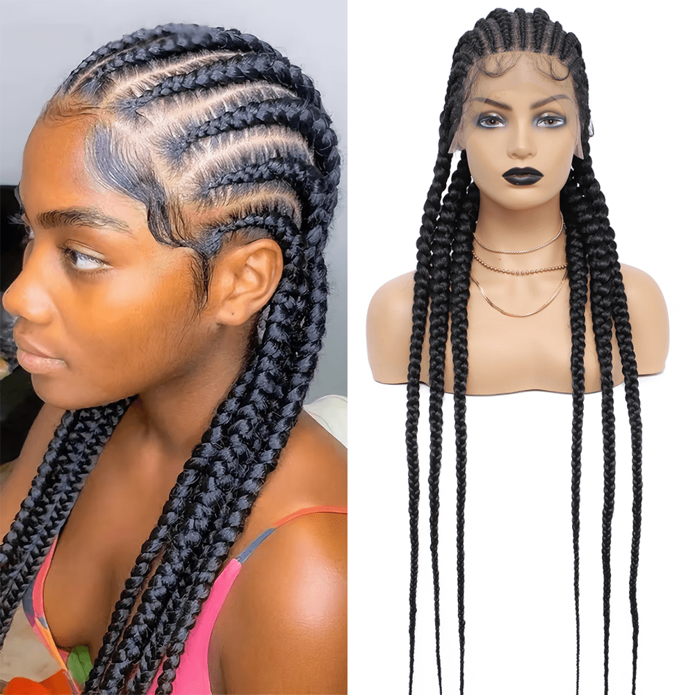 36 Box Braided Wigs for Women Knotless Braids Lace Frontal Wig With Baby  Hair Embroidery Full double Lace Front Braid Wig Synthetic Ombre Green Hand