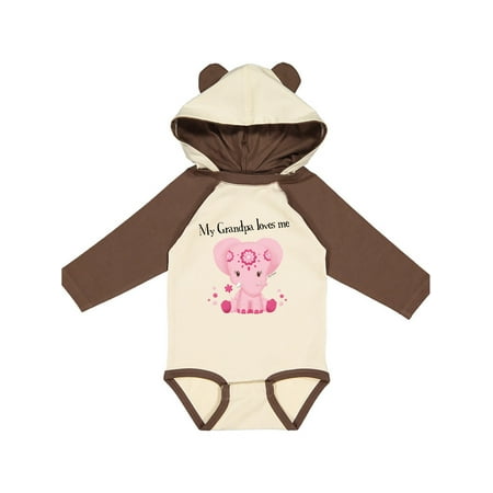 

Inktastic Aditi My Grandpa loves me Pink Elephant beautiful Gift Baby Girl Long Sleeve Bodysuit