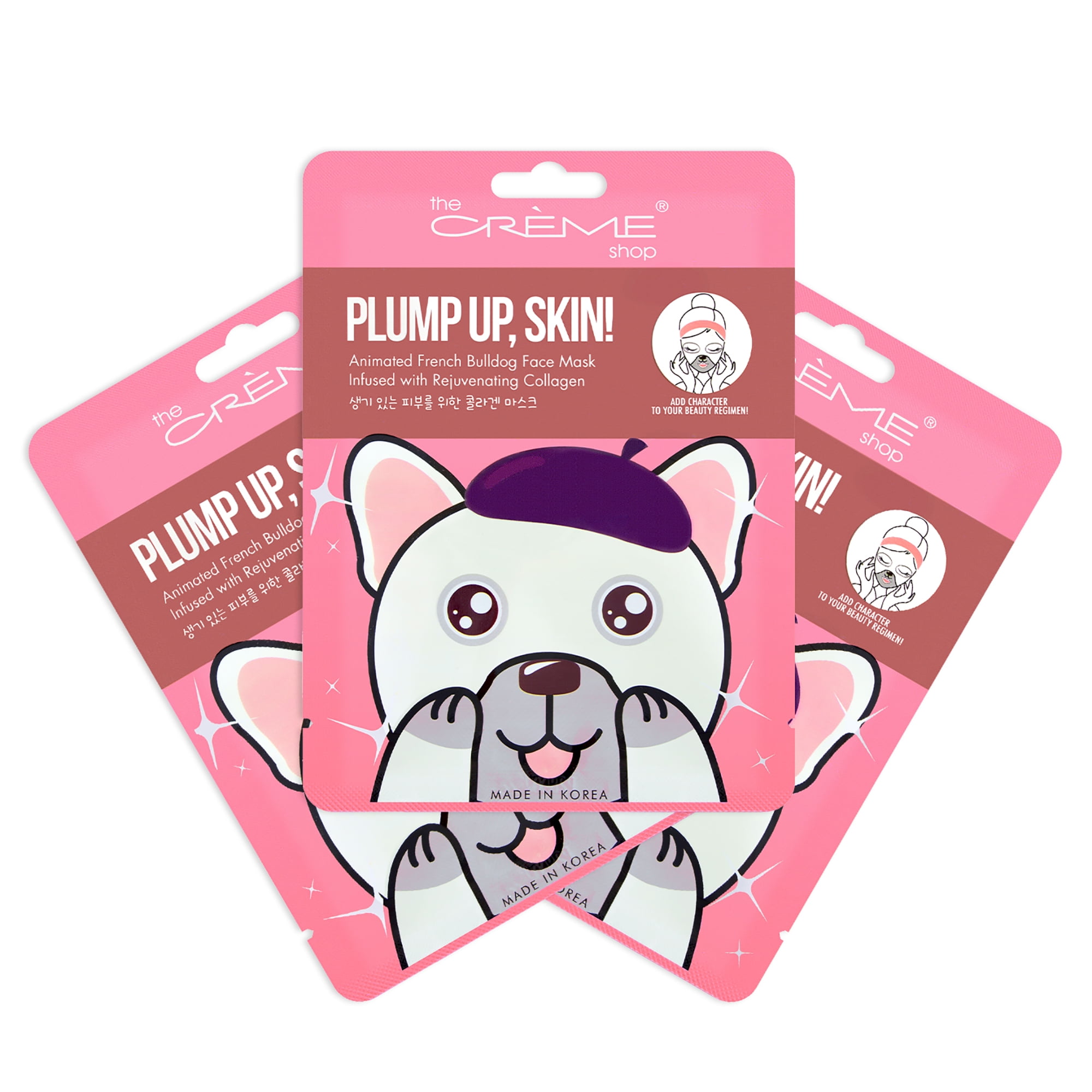 The Crème Shop Collagen Face Mask, Animal Face Mask Sheet, Korean Skin Mask, Cute Bulldog Sheet Mask Plumps Skin, Collagen Mask, Face Mask Animal Sheets - 3 Pack The Crème Shop Collagen Face Mask, Animal Face Mask Sheet, Korean Skin Mask, Cute Bulldog Sheet Mask Plumps Skin, Collagen Mask, Face Mask Animal Sheets - 3 Pack