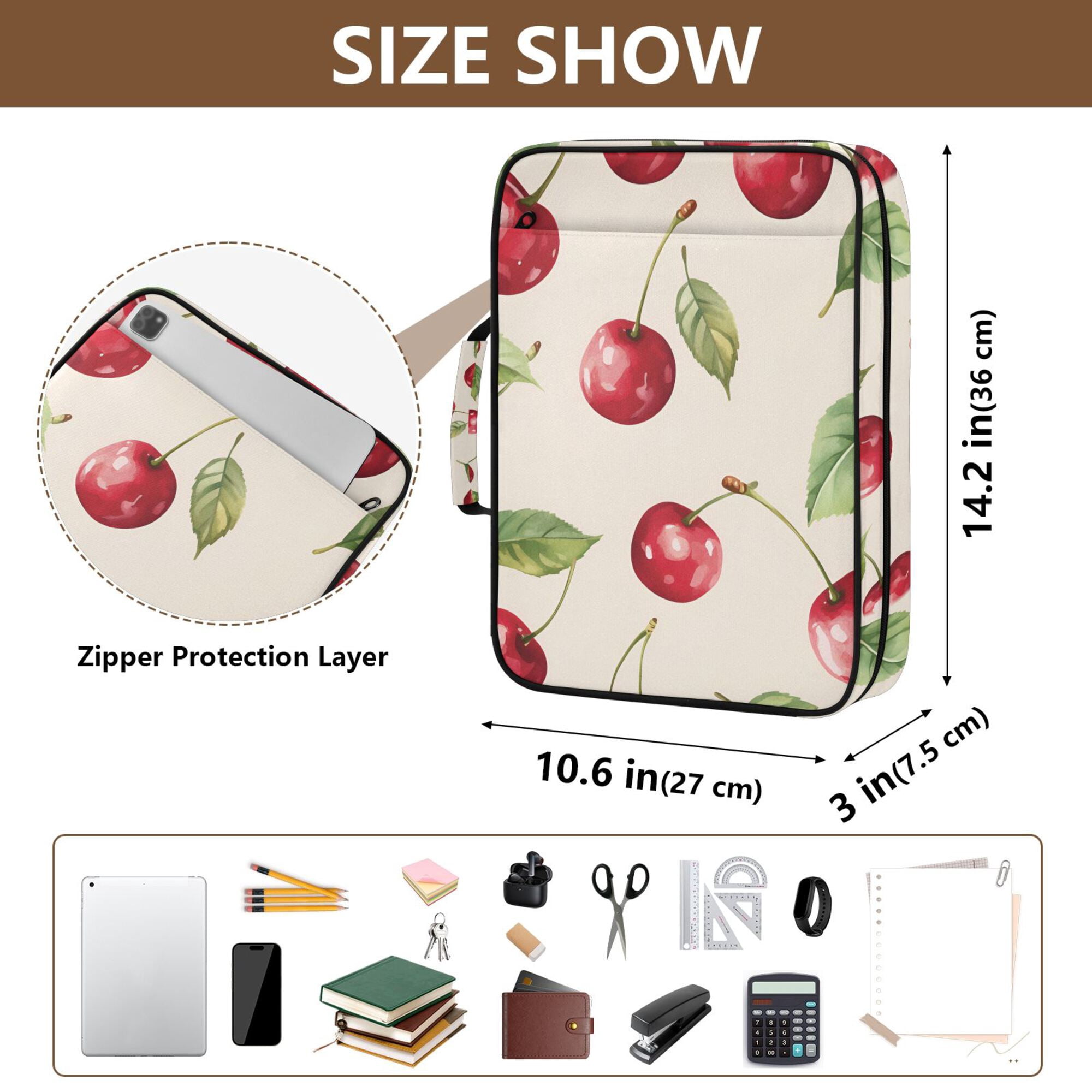FORMRS Accordion File Folder A4 Size 7-Pocket Expanding Document Organizer Bag with 3 Ring Binder, Watercolor Cherry