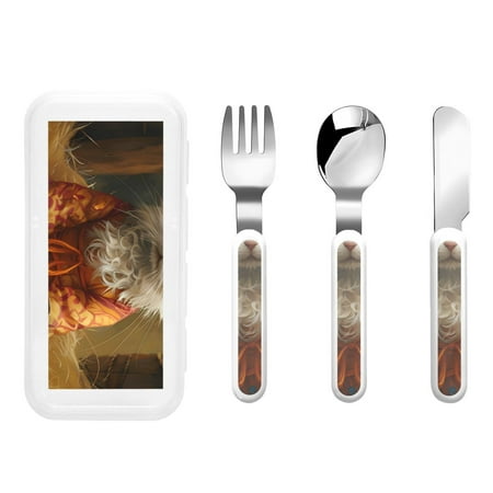 

Zeuib Haystack Meditating Cat Print 3 Pieces Children Fork Spoon Knife Set with Travel Case for Lunch Box Stainless Steel Kids Silverware Flatware Set Kids Utensil Set for School (Fork Spoon Knife)