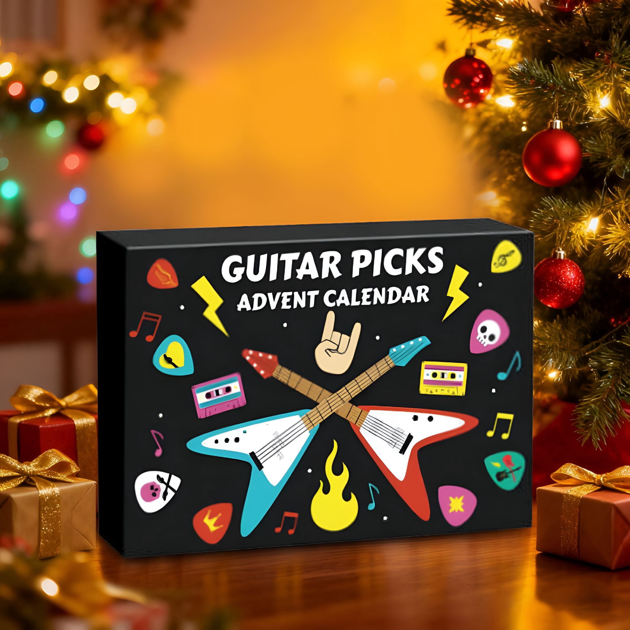 BESTSKY 2026 New Guitar Player Advent Calendarwith 22 Picks and Pick Holder,Christmas Countdown Calendar for Music Lovers,Bass Ukulele Themed Christmas Advent Calendar Gift