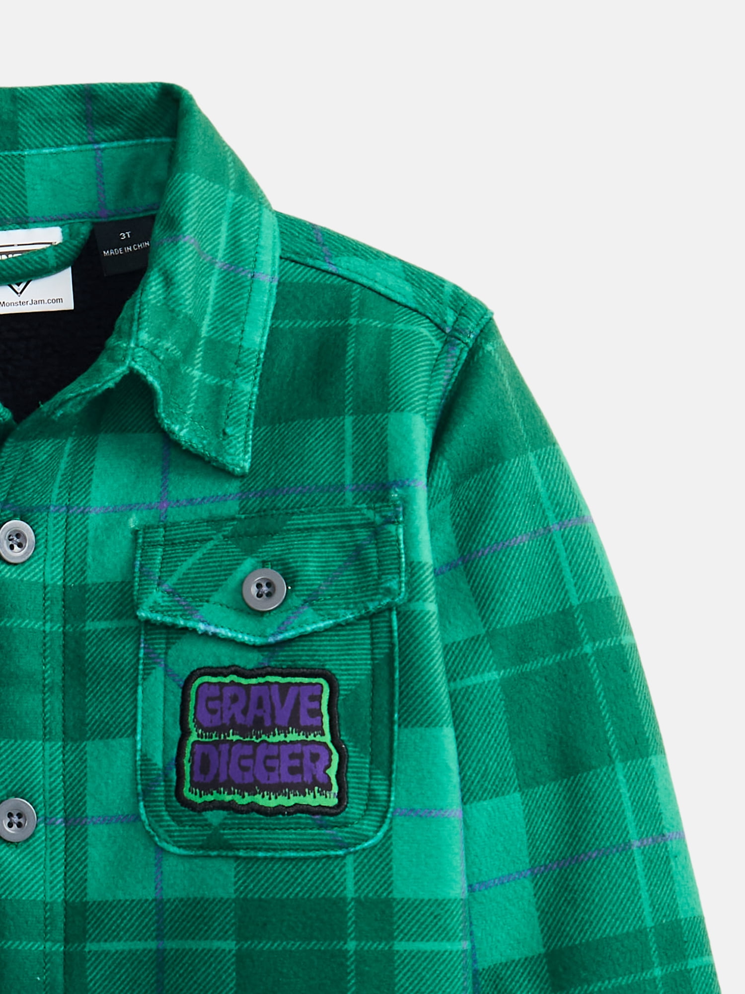 Monster Jam Toddler Boys Button Front Shacket with Long Sleeves, Sizes 2T-5T