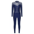 thumbnail image 5 of Doomiva Women's Rhinestone Gymnastics Leotard Unitard Full Body Figure Ice Skating Jumpsuit Bodysuit Navy Blue M, 5 of 7