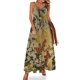 thumbnail image 1 of Vestido sin mangas con estampado floral dorado japonés y crisantemos rojos y blancos para mujer, 1 of 7