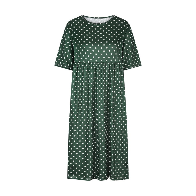 midi casual spring dresses 2025 Jjayotai Ladies Dress, Basic Round Neck 2025 Short Sleeve Midi Work Casual Teacher Outfits, Loose Daily Women's Dresses, Womens Summer Travel Dress