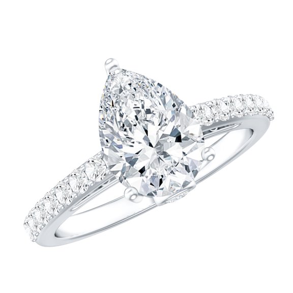 Rosec Jewels Pear Shaped Moissanite Solitaire Engagement Ring - 7X10 mm - 2 Ct - D-VS1 Grade, 925 Sterling Silver, US 4.00