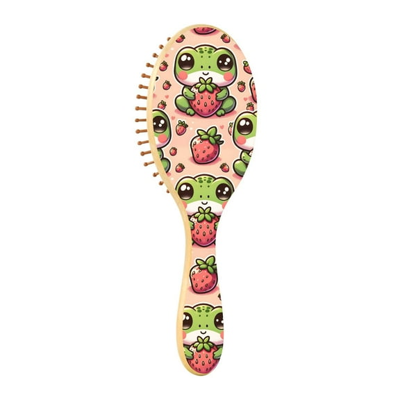 JSTEL Frog Strawberry Hair Brush for Women Men Natural Wood Detangler Brushes for All Hair Types Hairbrush for Wet & Dry