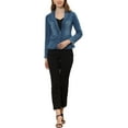 thumbnail image 2 of INSPIRE CHIC Women's Notched Lapel Button Up Long Sleeve Washed Denim Jacket S Blues, 2 of 7