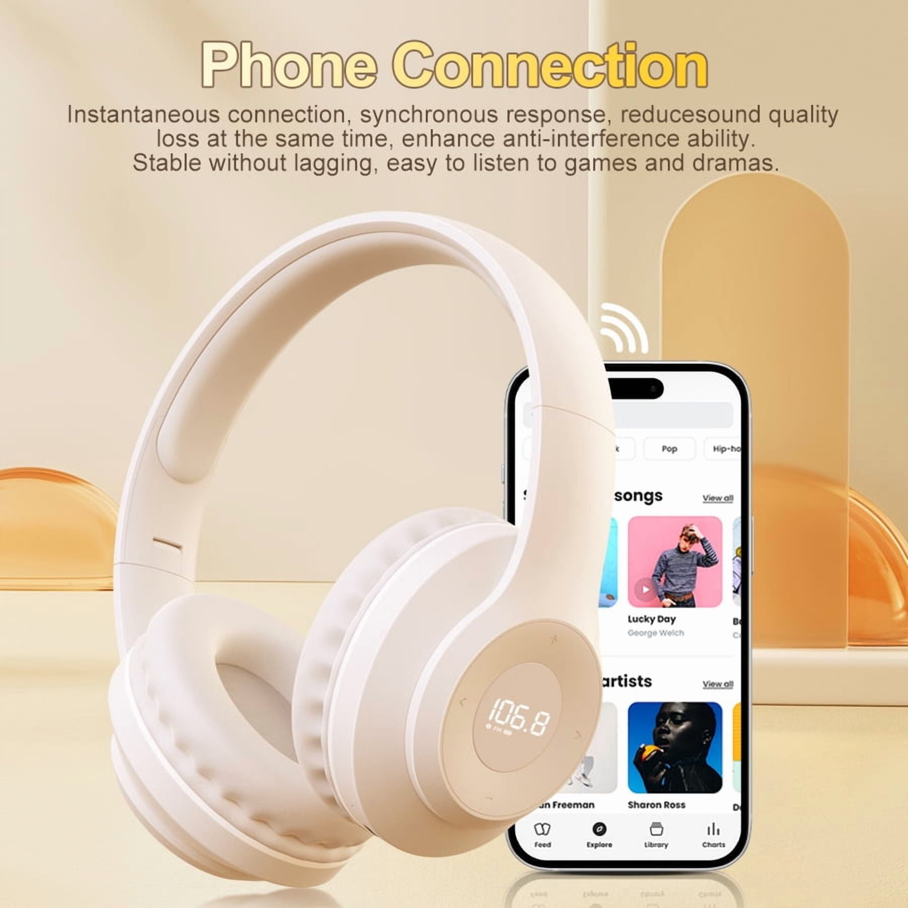 Wireless FM Radio Headphones with Bluetooth, Built-in Microphone, LED Display, Rechargeable & Portable Headphones, Soft Ear Muffs, FM Headset Radio Receiver for Meeting, Works, Hiking, Jogging
