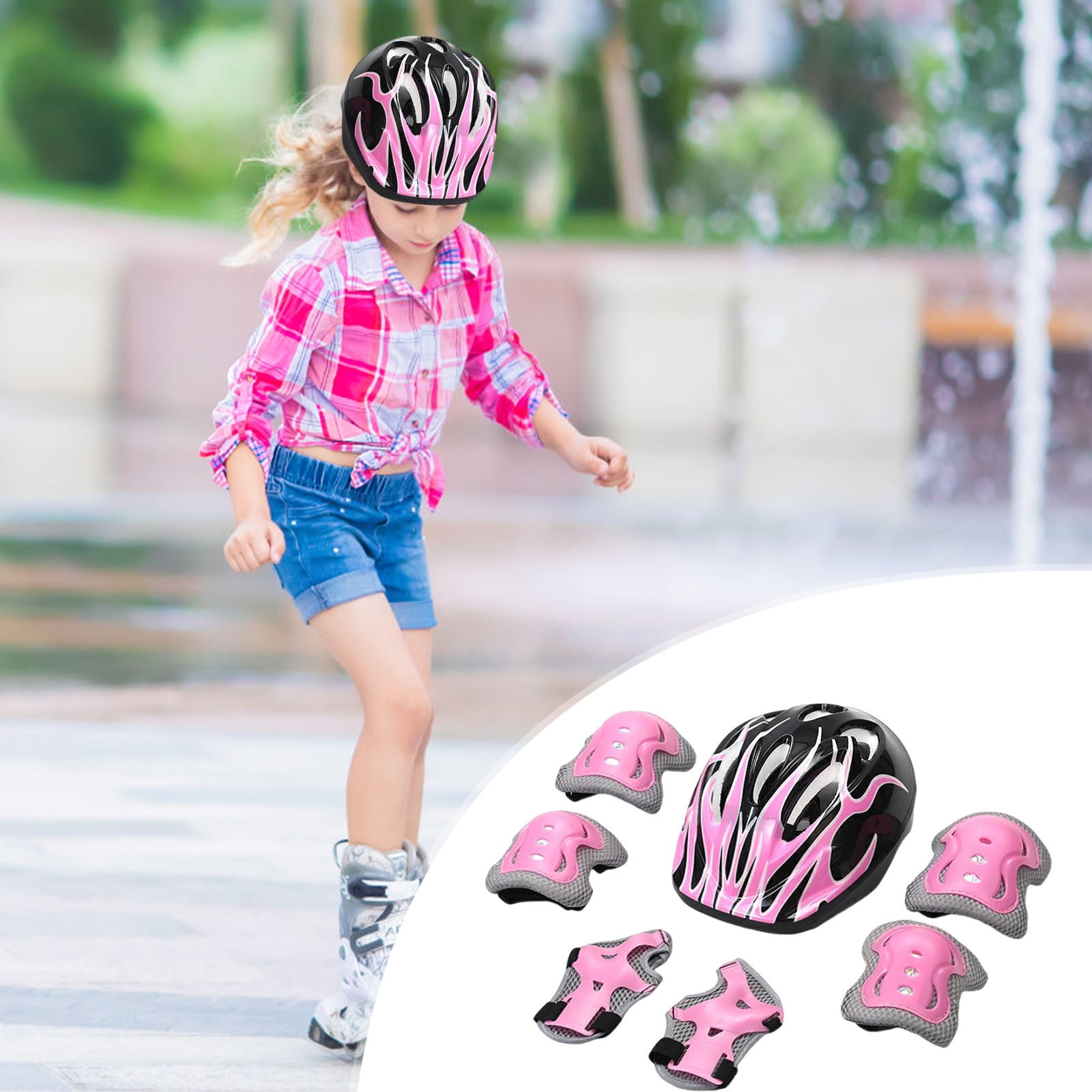 Moocorvic 7Pcs Kids Bike Helmet Set Toddler Helmets 2-4 Years, Helmet for Kids 3-5 Skateboard Knee Pads Adjustable Wrist Guards Bike Helmets for Sport(Pink)