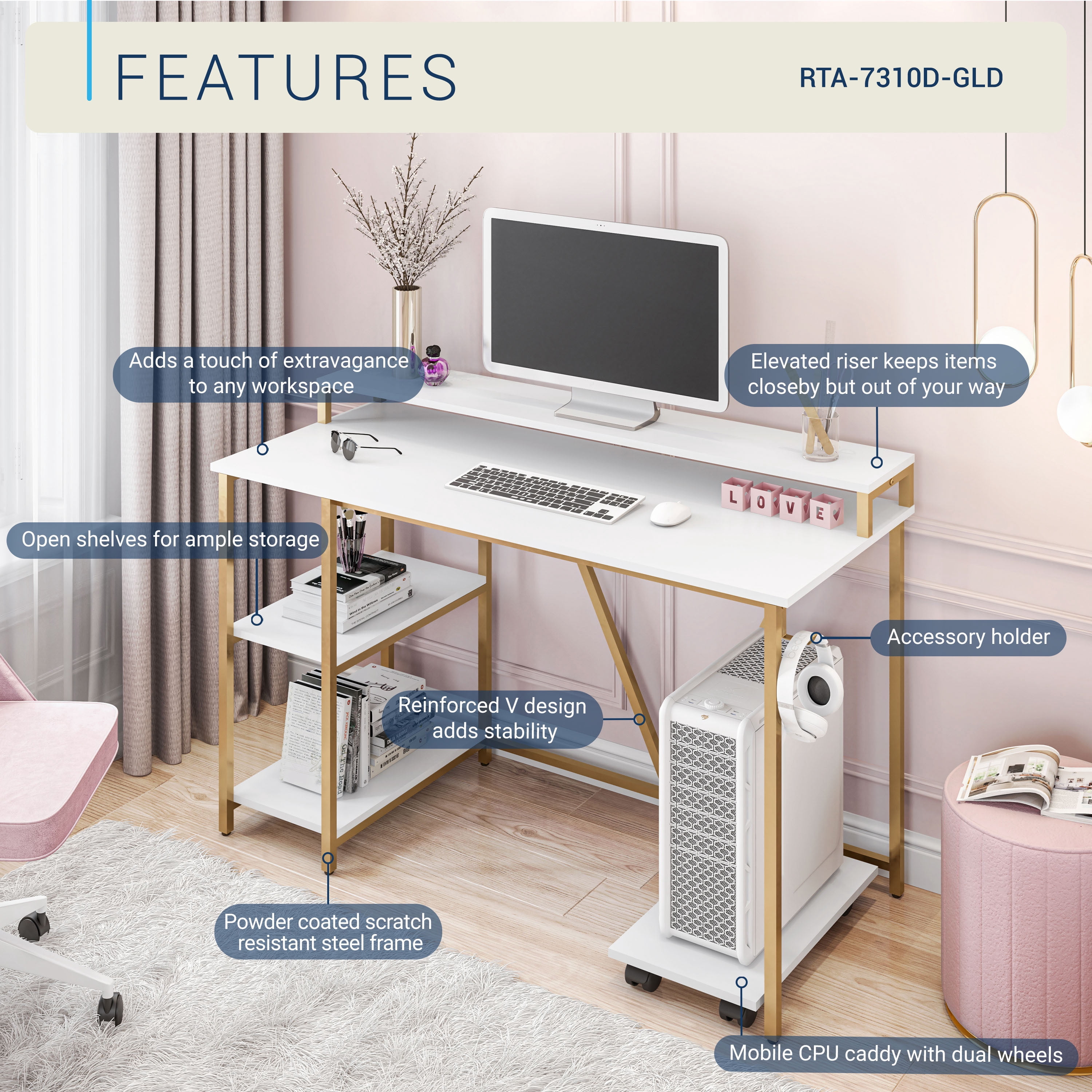 Industrial Writing Desk, Gold