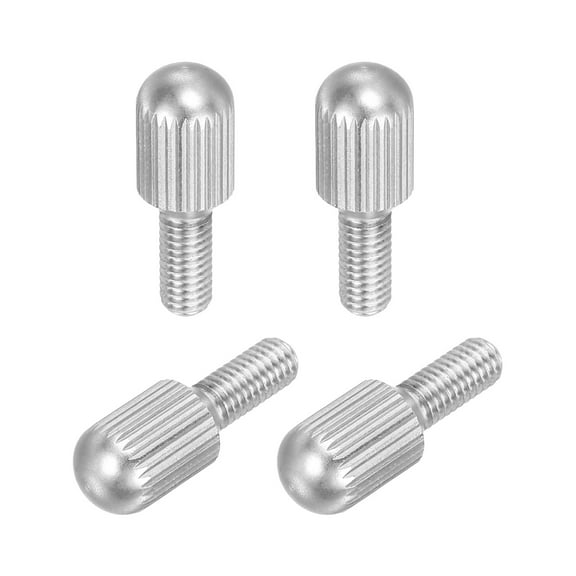 4 Pcs Small Knurled Thumb Screws, M4 x 10mm 304 Stainless Steel Male Flat Head Thread Knurled Thumbscrews Bolts (Silver)