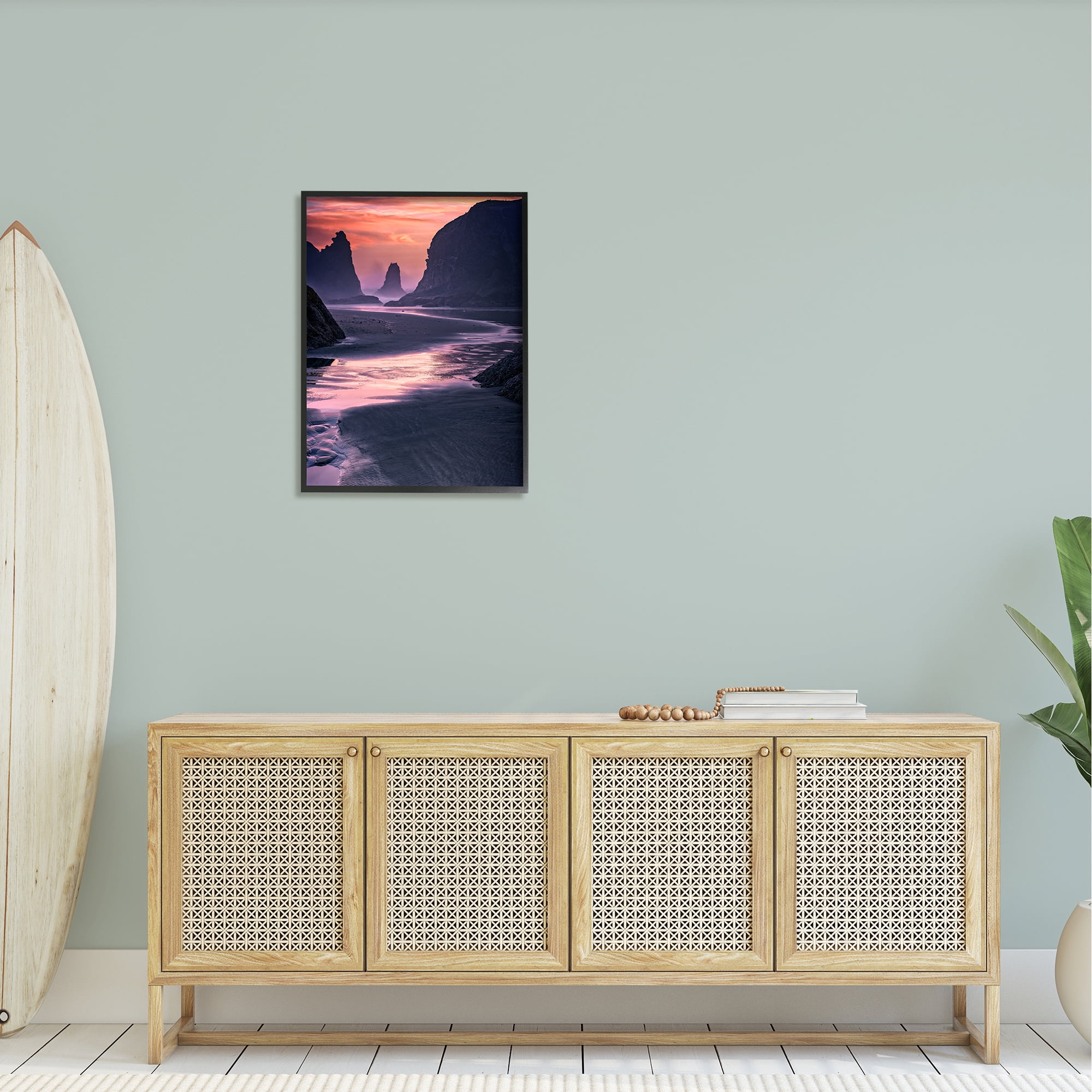 Stupell Vivid Sunrise Beach Foam Shore Landscape Photography Black Framed Art Print Wall Art