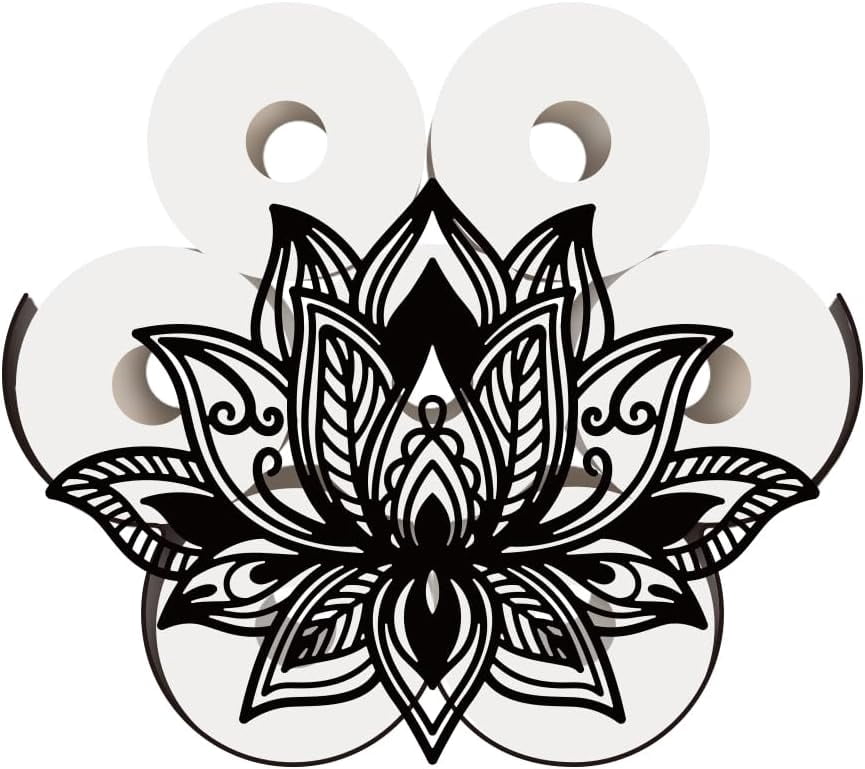 Lotus Flower Metal Toilet Paper Holder Bohe Mandala Decorative Toilet Paper Storage for Extra 8 Rolls Funny Freestanding Minimalist Decor Paper Roll Organizer for Farmhouse Bathroom Cabinet Black
