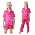 thumbnail image 3 of SILVERCELL 3Pcs Kids Girls Boys Satin Pajamas Set Silk Button-Down PJs Sets Soft Loungewear Short Sleeve Sleepwear, Size 5-14 Years, 3 of 8
