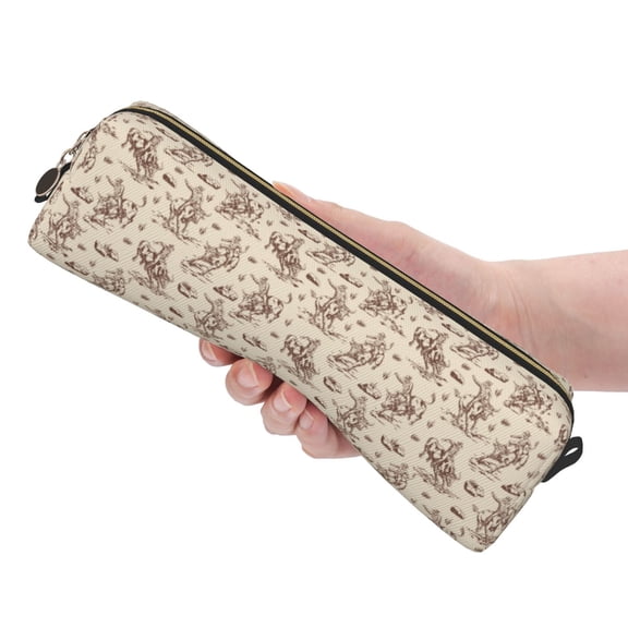 Ratiio Cowboy Sitting On Cow Back Pattern Leather Pencil Case, Pencil Pouch with Durable Zipper, Compact and Stylish Organizer for Stationery, Art Supplies, Travel Essentials