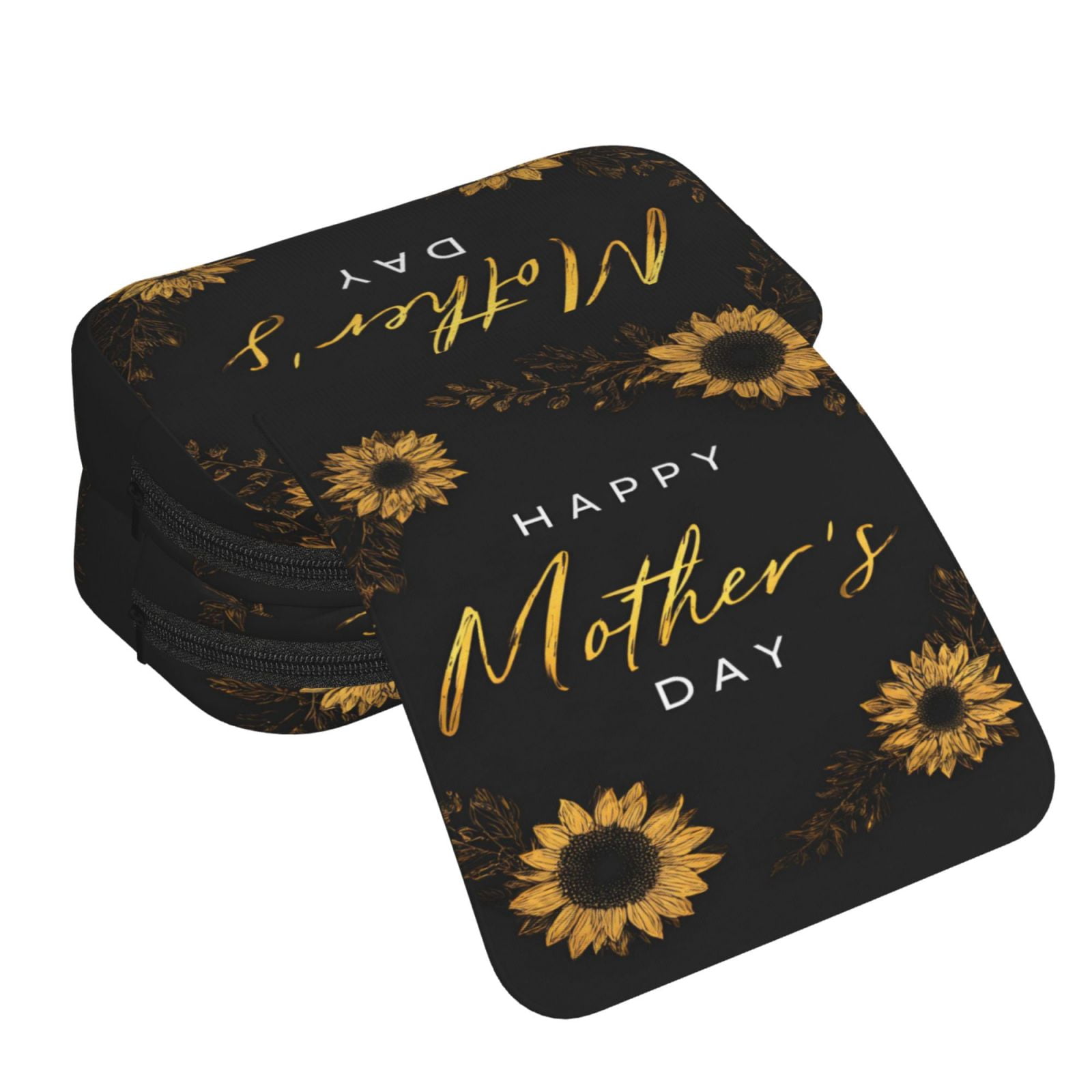 Large-Capacity Flip-Top Double-Layer Pencil Case, Multi-Functional Pocket Pen Case, Durable Stationery Organizer Sunflower Black Background Happy Mother'S Day