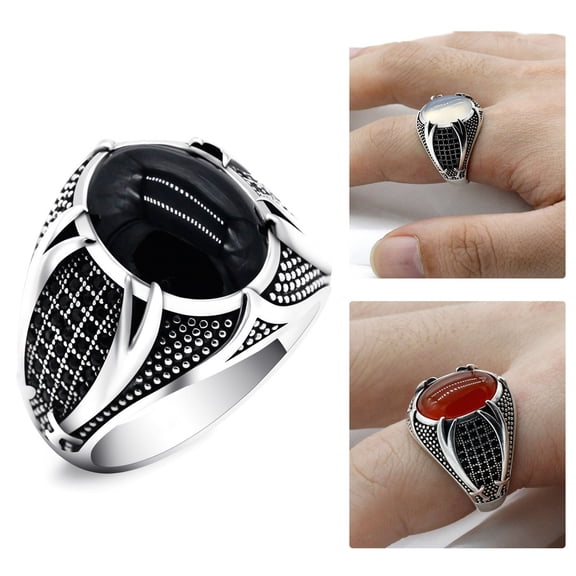 SmartBy Men Ring Retro Rhinestone Inlaid Alloy Men Vintage Double Swords Finger Ring Jewelry for Party