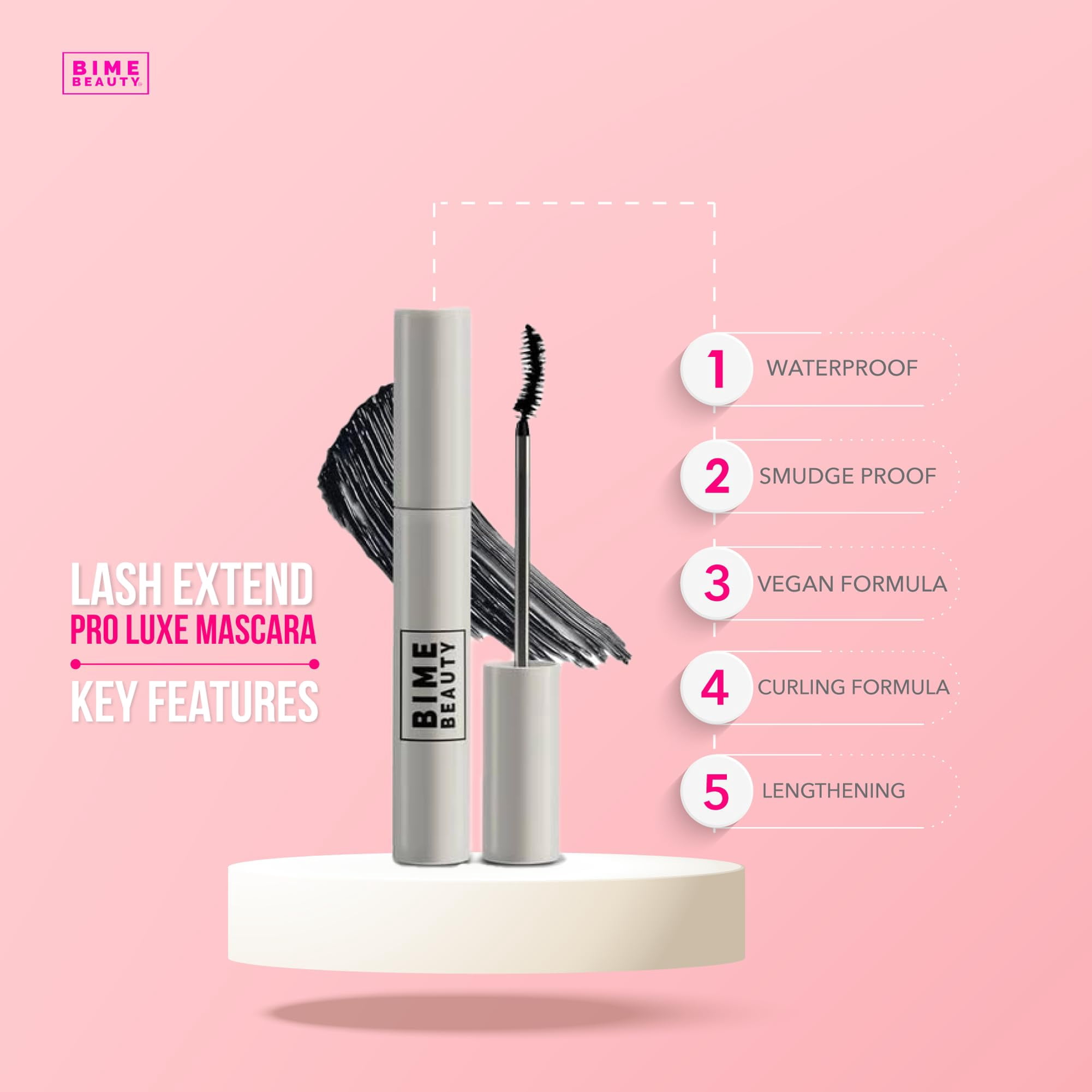 Bime Beauty Lash Extend Pro Luxe Mascara | WaterProof Mascara | Long Lasting Mascara | Mascara Volume And Length (Black)