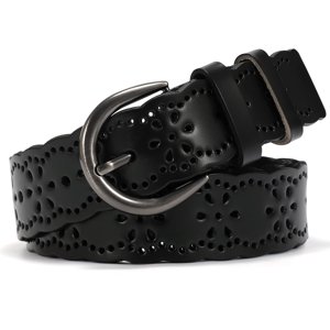 SUOSDEY Leather Belt Women Hollow Flower Design, Black