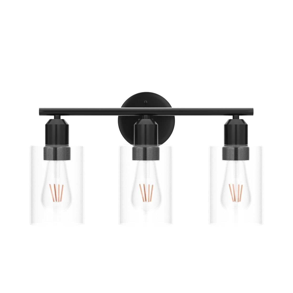 Modern 3 Lights Bathroom Vanity Light Bathroom Lighting Fixture Over Mirror Black Vanity Light,UL Certified Wall Sconces with Glass Shades-Black