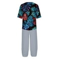 thumbnail image 5 of Nrmvnmi Women's Summer 2 Piece Outfits Casual Floral Prints Short Sleeve Pajama Tops Wide Leg Pants Lounge Sets Tracksuits Mothers Day Gifts, 5 of 5