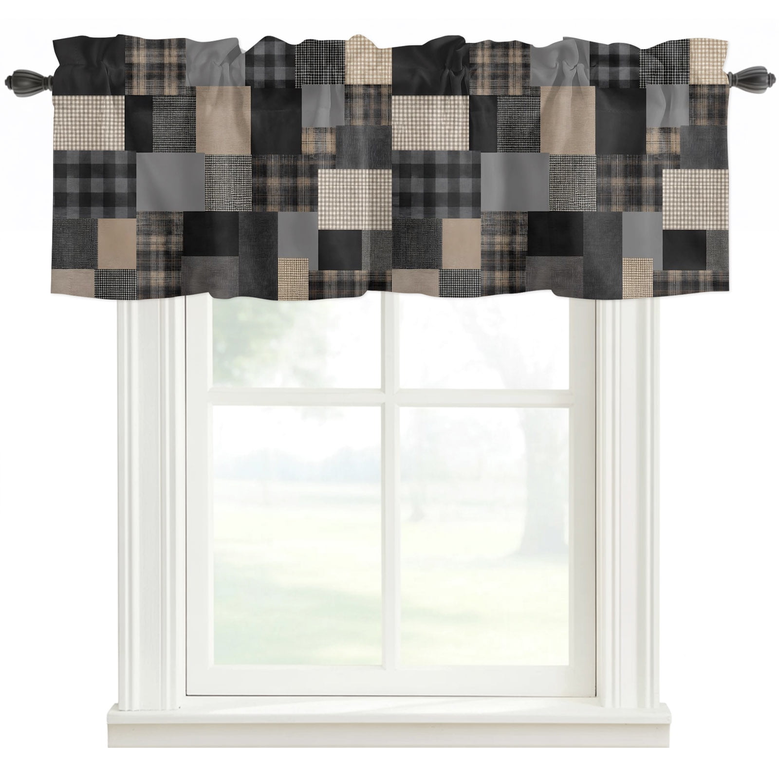 Gray Gingham Valances for Windows Farmhouse Kitchen Curtains Valances Rod Pocket Valance Curtains for Windows Abstract Buffalo Plaid Solid Color Patchwork Window Valances for Bathroom Bedroom 42 x18