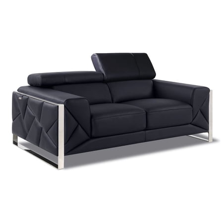 Titan Furnishings 75" Modern Genuine Italian Leather Loveseat in Black