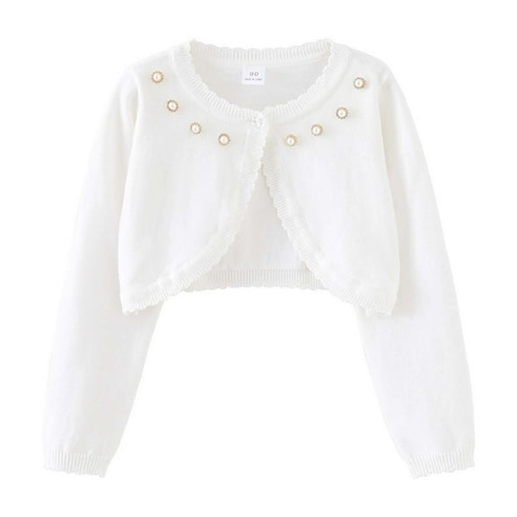 AWZXDE Girls Rhinestone Knit Cardigan Sweater Open Front Casual Outerwear For Kids Teenage Fall White 3-4 Years