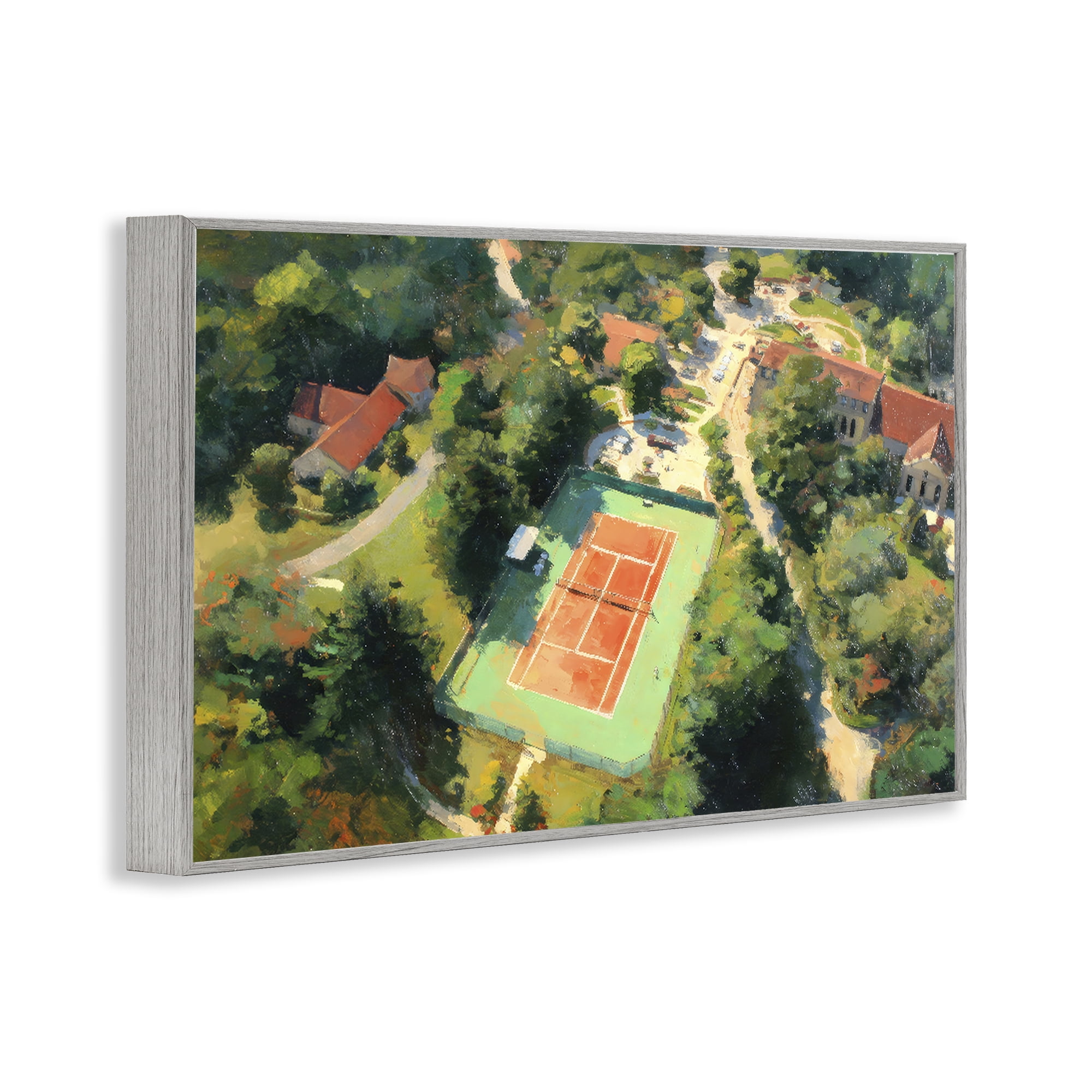 Stupell Industries Aerial Tennis Court Park Gray Framed Giclee Art, design by Petal Prints Design
