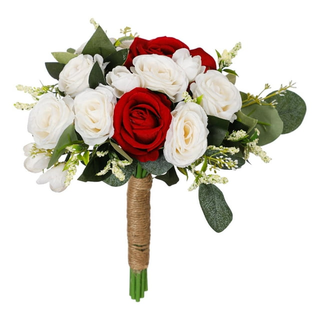 Ramo de novia francés elegante flor falsa realista ramo de dama de honor para novia rojo blanco