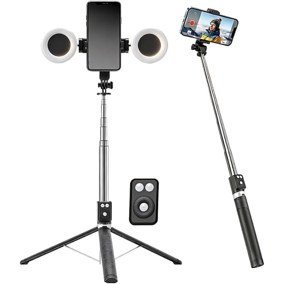 6 in 1 Selfie Stick with Fill Light and Auto Face Tracking, Selfie Stick Tripod for iPhone, AI Follows Your Movement 360, Phone Camera Tripod with Wireless Remote (Black)